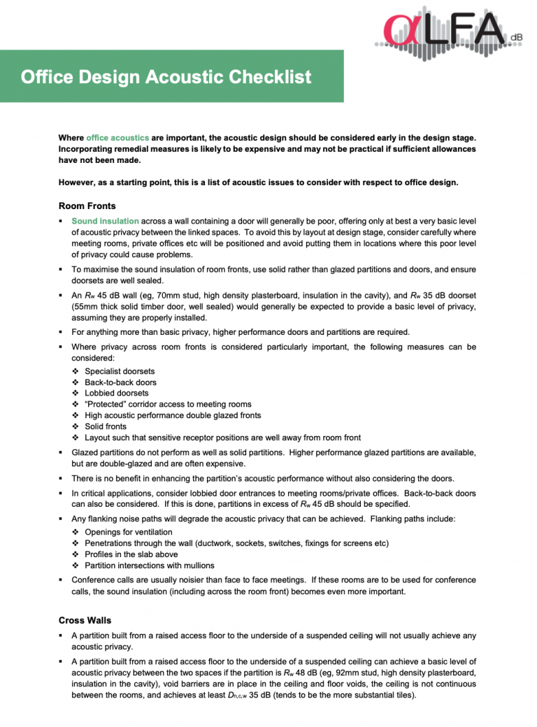 Office Design Acoustic Checklist AlfaDB